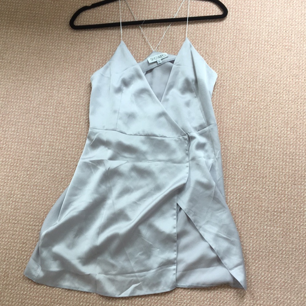 Showpo Silver Satin Wrap Dress